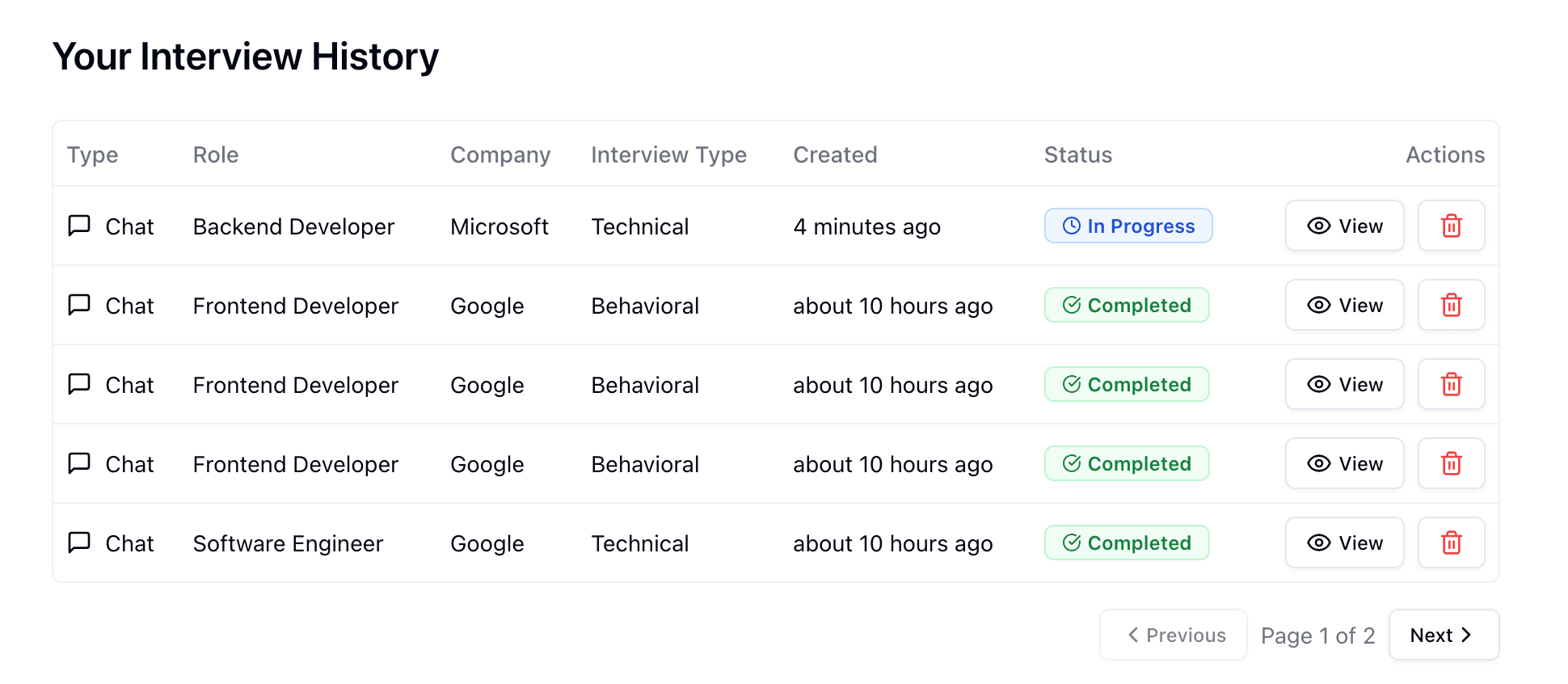 Interview Dashboard Feature